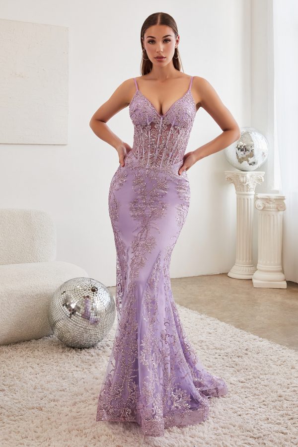 FITTED FLORAL GLITTER PRINT CORSET GOWN - Image 9