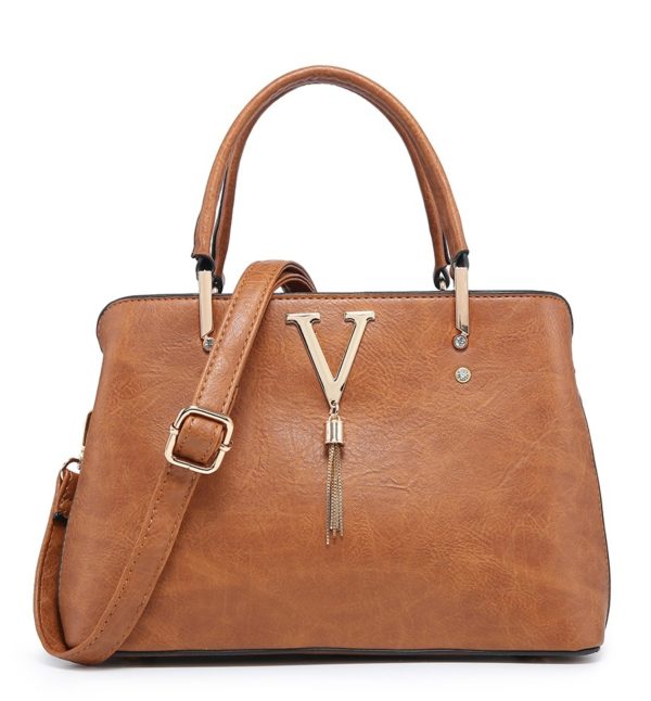 V Handbag with Handles & Long Straps V Motifv Tassle