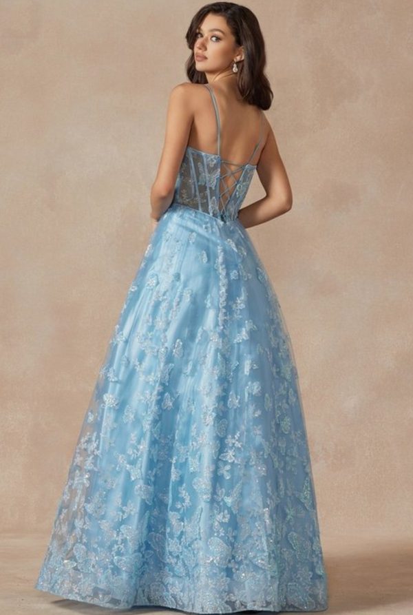 BUTTERFLY GLITTER EMBROIDERED GOWN WITH CORSET TOP - Image 3