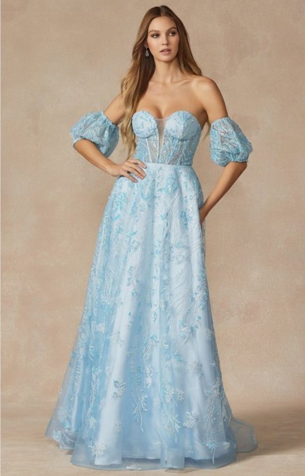 STRAPLESS SEQUIN TULLE BALLGOWN WITH REMOVABLE BALLON SLEEVES - Image 2