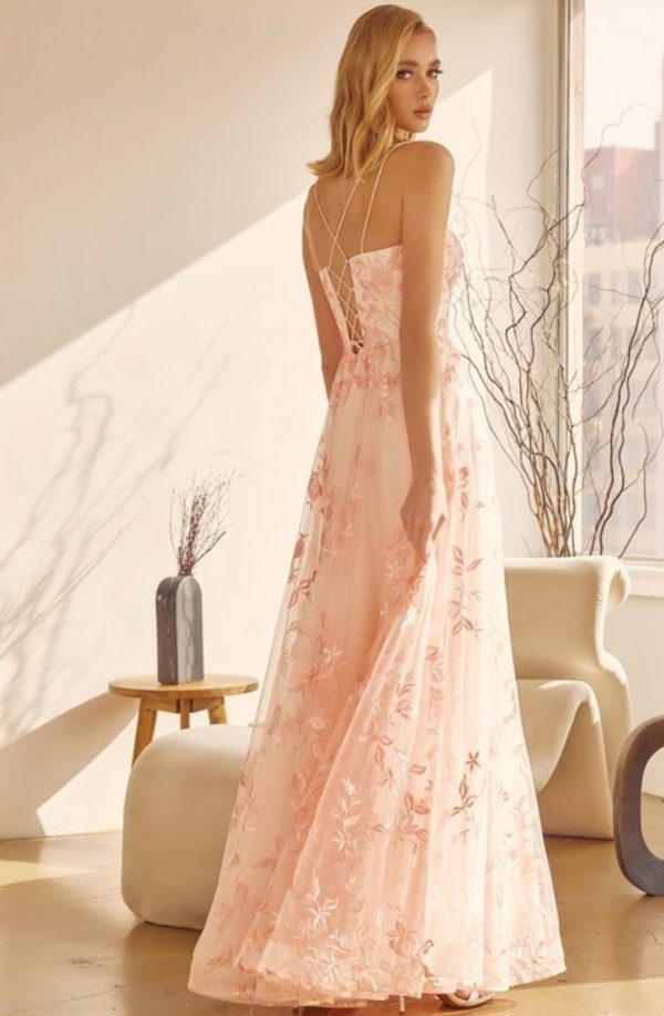 SLEEVELESS EMBROIDERED LACE A- LINE GOWN - Image 2