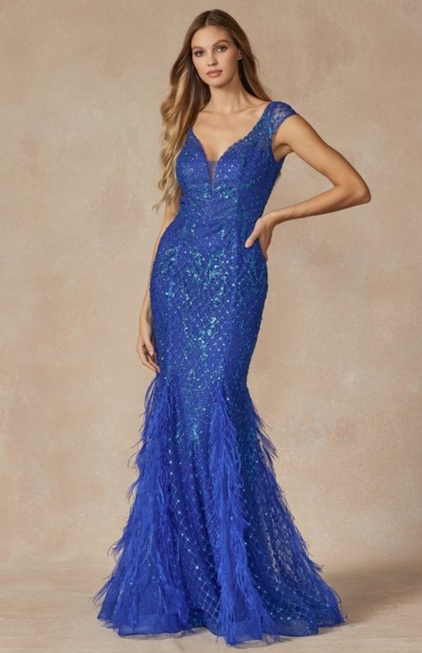 FEATHER SKIRT EMBELLISHED PROM DRESS - Image 3