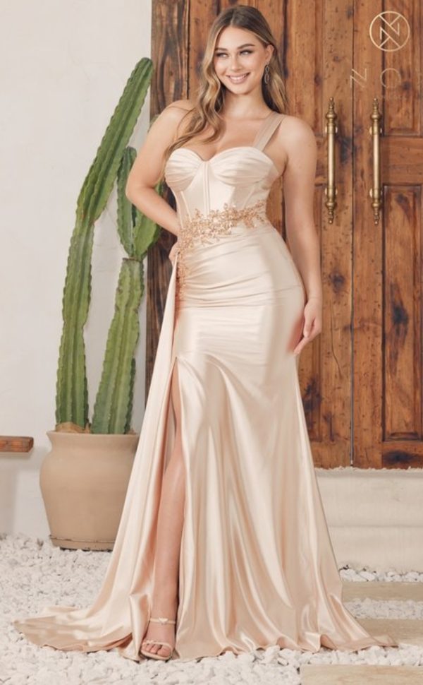 SATIN CORSET STYLE LONG EVENING DRESS