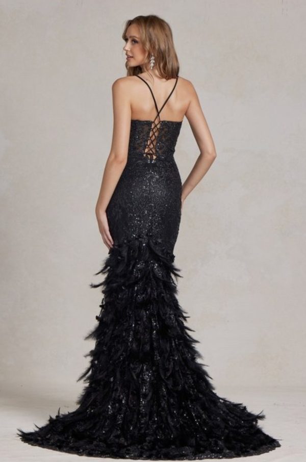 FEATHERED SKIRT LOW CLEEVED BODICE DRESS - Image 2