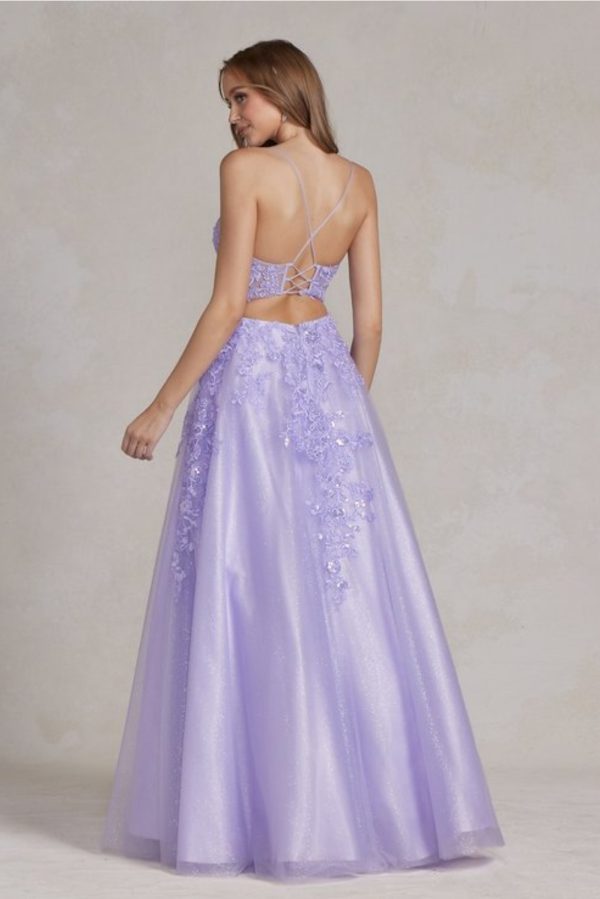 Lilac Tulle Embroidered Tulle Skirt Ball Gown with Backless Detail - Image 2