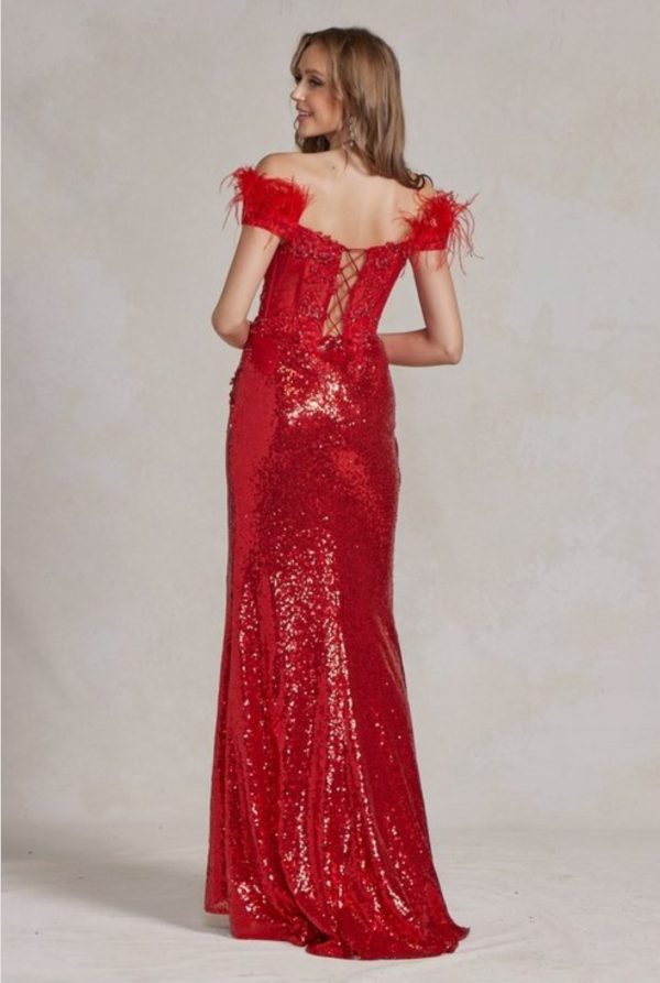 SEQUIN FEATHER EVENING DRESS - Image 3