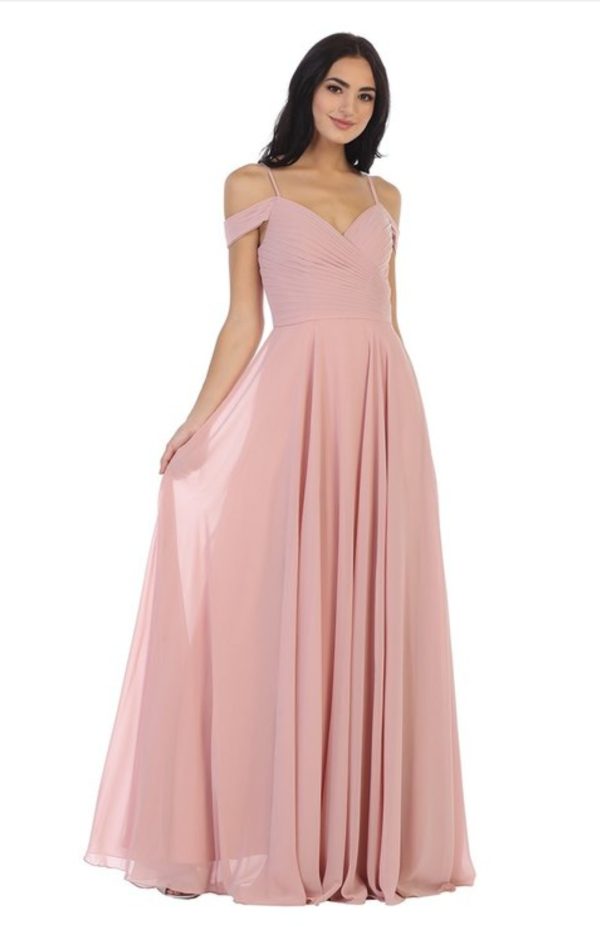 A-line off shoulder chiffon gown with pleated details on bodice - Image 2