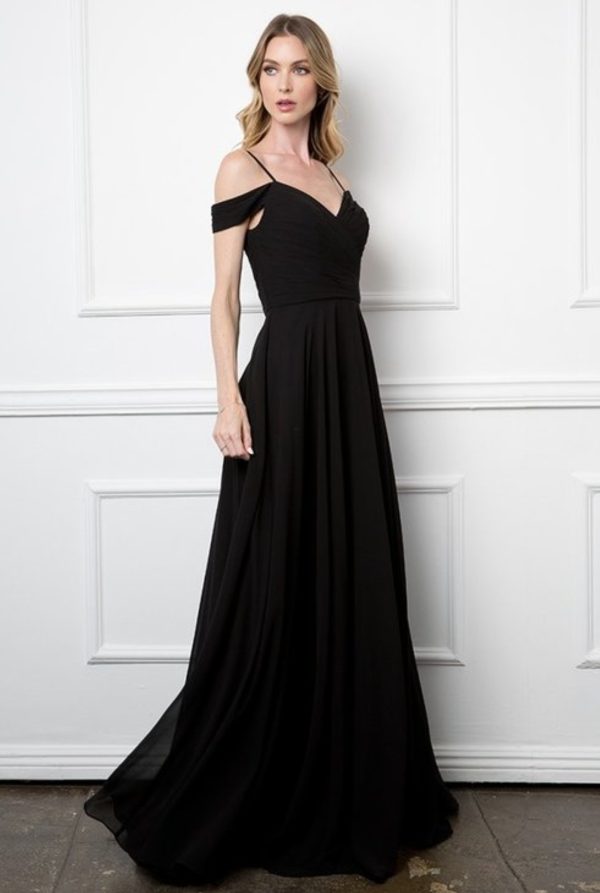 A-line off shoulder chiffon gown with pleated details on bodice - Image 4