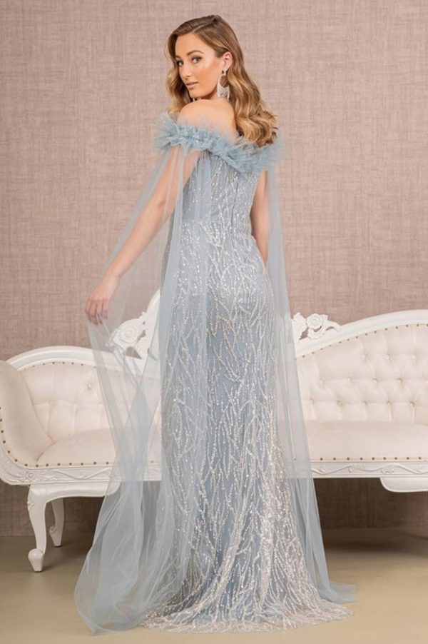 Sequin Bead Strapless Mesh Mermaid Dress Side Long Mesh Layer - Image 3