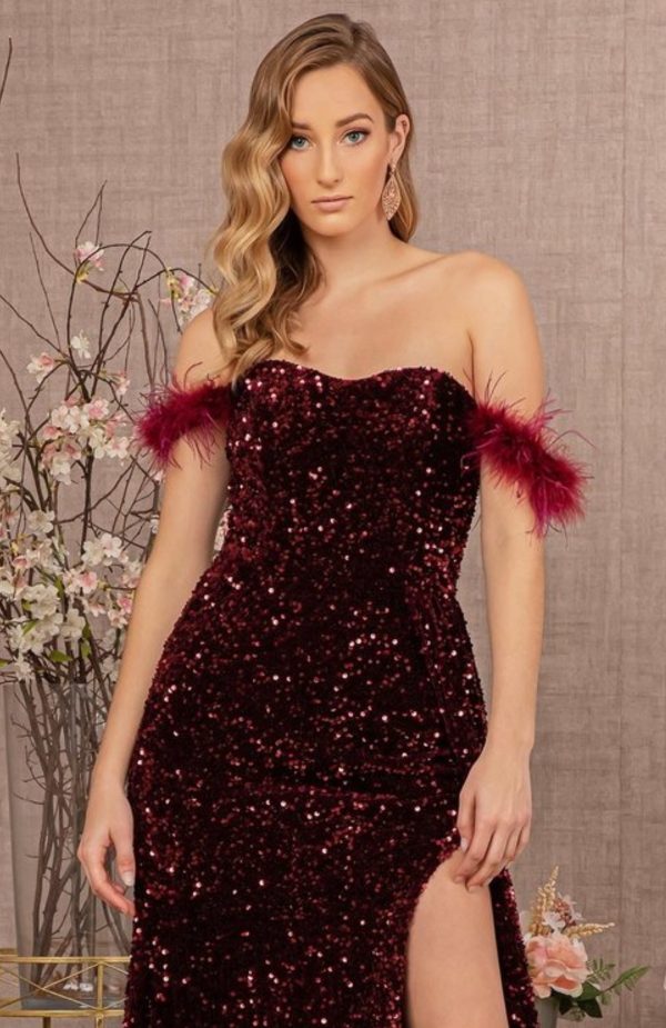 Feather Sequin Velvet Mermaid Dress w/ Velvet Side Waist Layer - Image 3