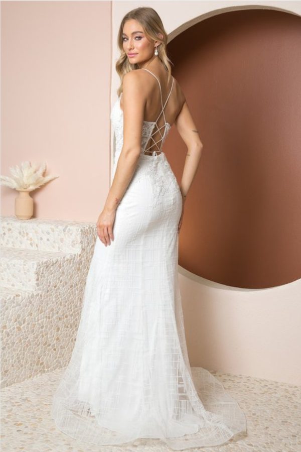 GLITTERY DEEP V-NECK BODICE WITH FLOOR LENGTH TRUMPET SKIRT DRESS - Image 2