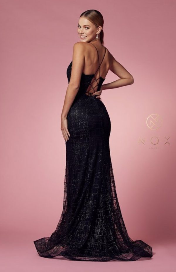 GLITTERYDEEP V-NECK BODICE WITH FLOOR LENGTH TRUMPET SKIRT DRESS - Image 6