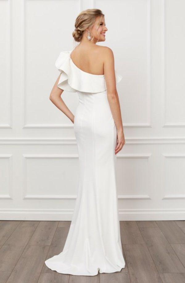 ONE SHOULDER RUFFLE OVERLAY TRUMPET LONG GOWN - Image 2