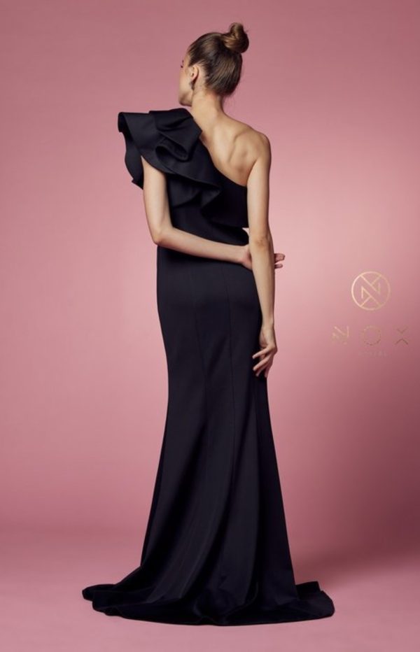 ONE SHOULDER RUFFLE OVERLAY TRUMPET LONG GOWN - Image 5