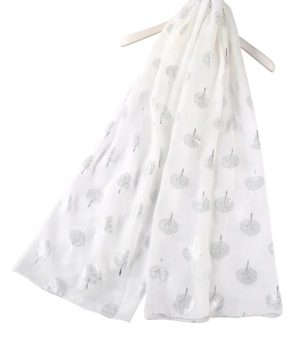 White Silver Tree Print Scarf