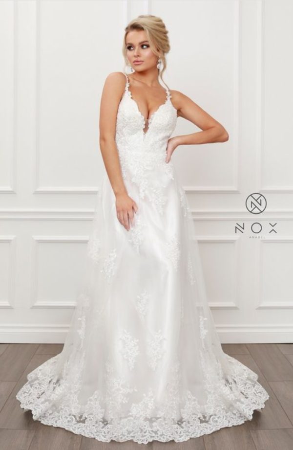 A-LINE CLASSIC V-NECK SIDE LACED STRAPS BALL GOWN - Image 3