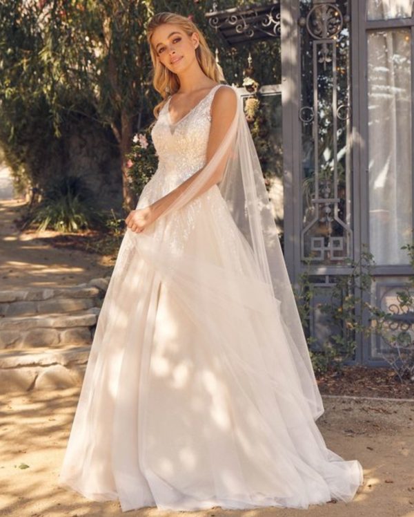 Low Back Lace Wedding Dress with Draped Organza