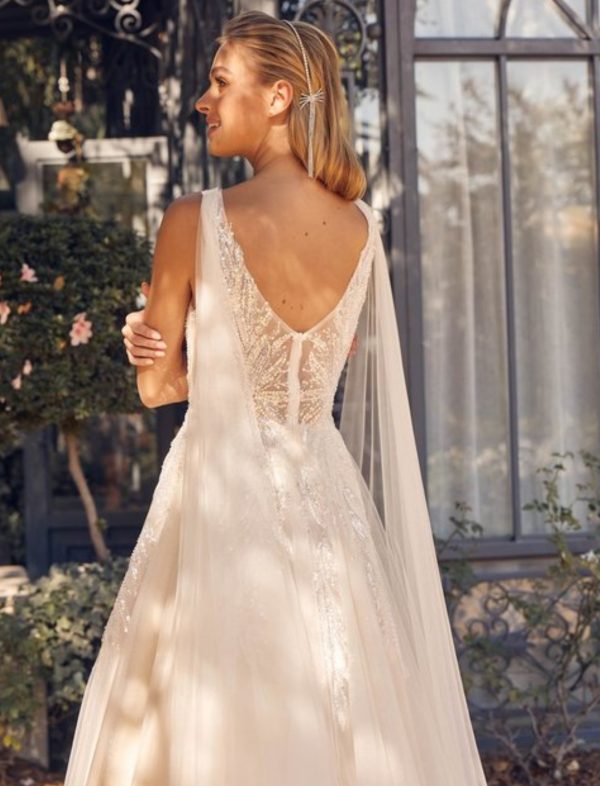 Low Back Lace Wedding Dress with Draped Organza - Image 2