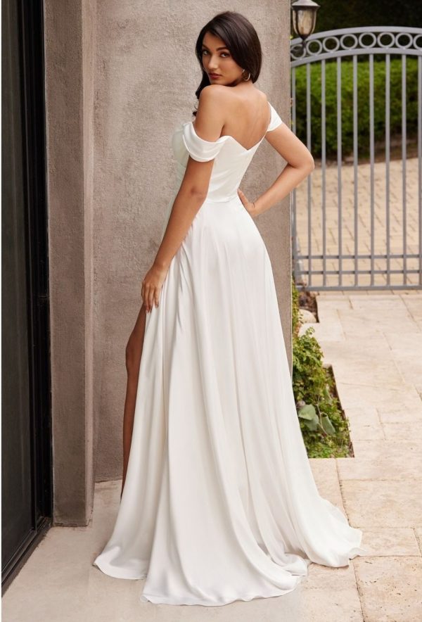 OFF THE SHOULDER BRIDAL A-LINE SATIN DRESS - Image 3