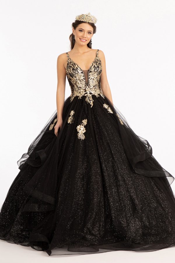 GL3021 Elizabeth K Glitter Embellished Mesh Quinceanera Gown w/ Sequin and Sheer Bodice (Petticoat Included) - Image 3