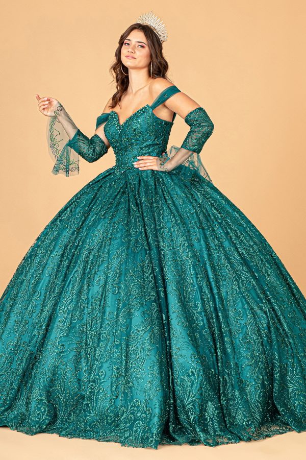 GL3073 Elizabeth K Jewel Mesh Quinceanera Dress w/ Mini Bag and Separate Long Sleeves - Image 5