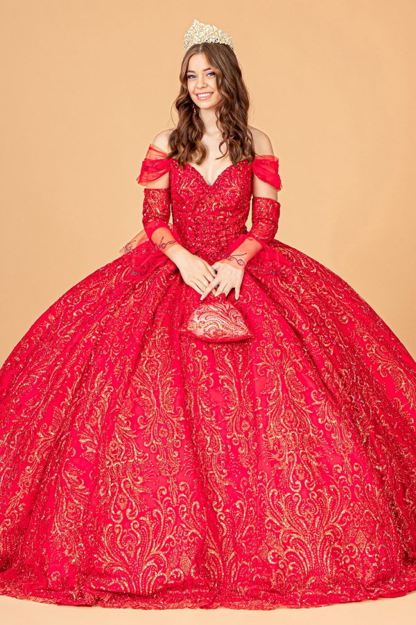 GL3073 Elizabeth K Jewel Mesh Quinceanera Dress w/ Mini Bag and Separate Long Sleeves - Image 3