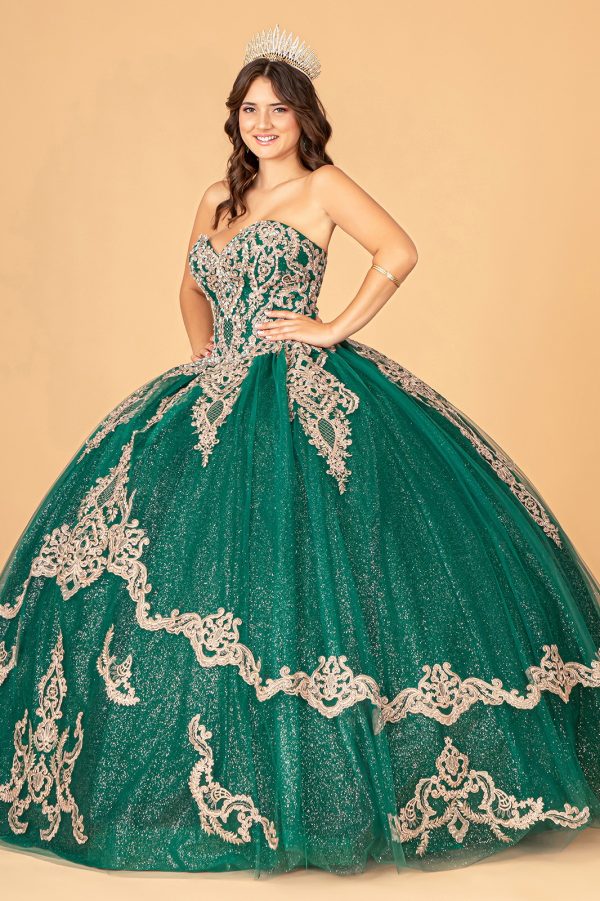 GL3078 Elizabeth K Glitter Jewel Embellished Quinceanera Gown w/ Long Mesh Cape - Image 6