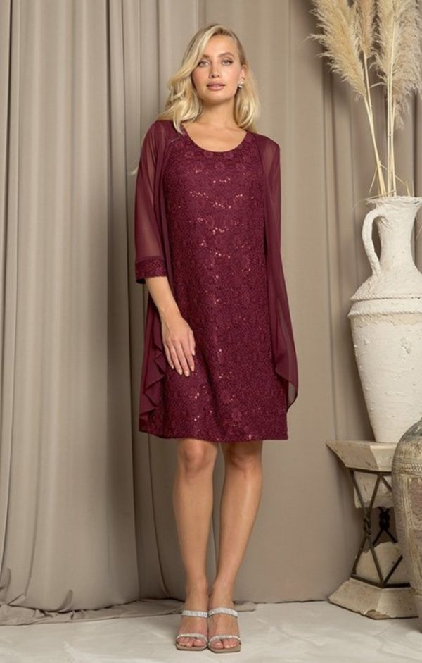 Knee length lace dress with matching stretch chiffon jacket - Image 3