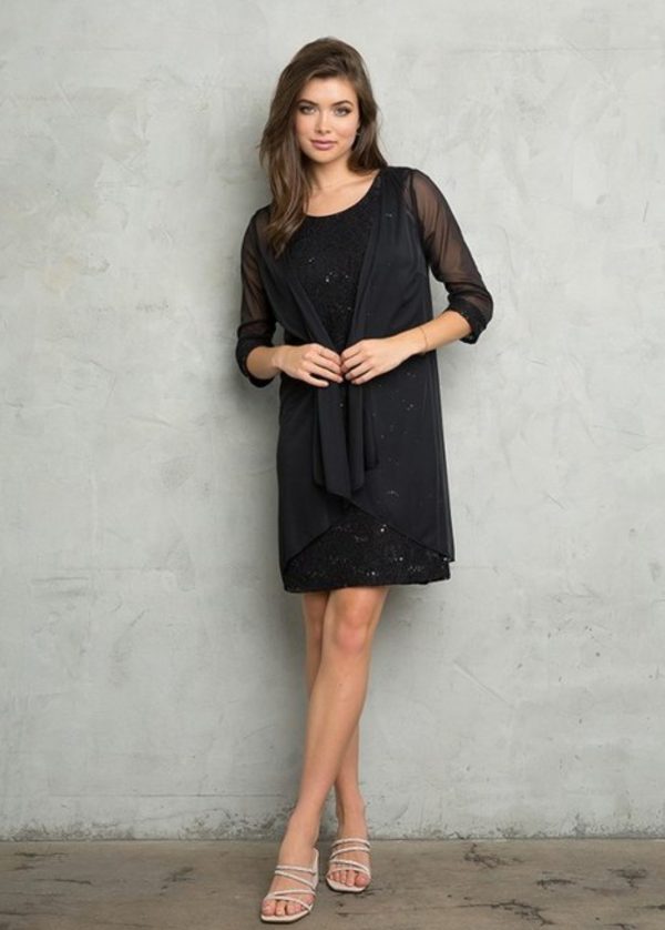 Knee length lace dress with matching stretch chiffon jacket - Image 2