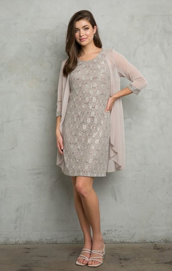 Knee length lace dress with matching stretch chiffon jacket