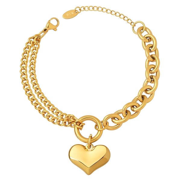 18K gold plated Stainless steel "Heart" bracelet, Intensity