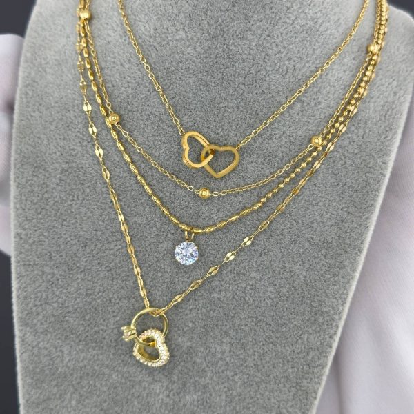 18K gold plated Stainless steel "Hearts" necklace, Intensity - Image 3