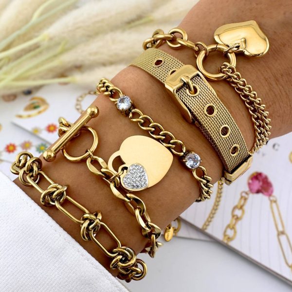 18K gold plated Stainless steel "Hearts" bracelet, Intensity - Image 3