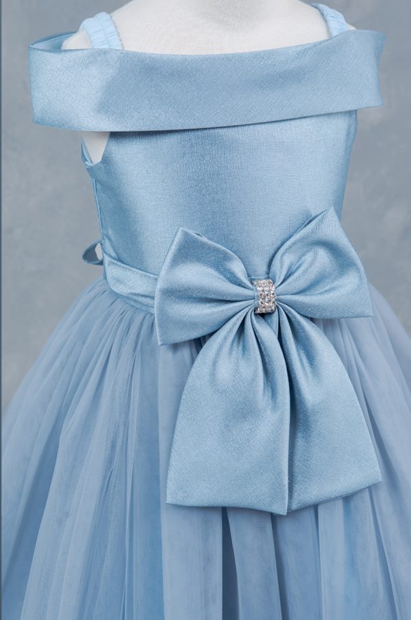 Dusty Blue Off Shoulder Bow With Rhinestone - Image 2