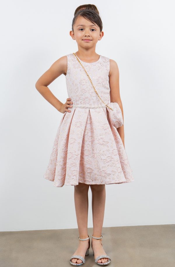 Pink Jacquard Foil Print Dress