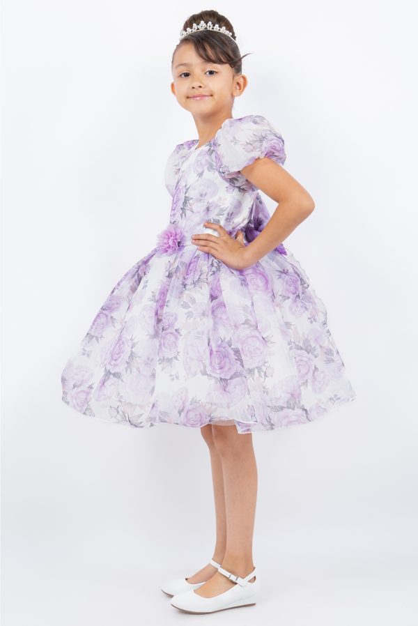 Lilac Big Puff Sleeve Print Dress