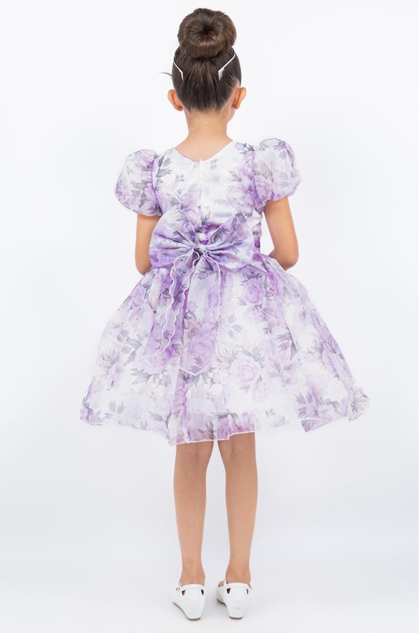 Lilac Big Puff Sleeve Print Dress - Image 3