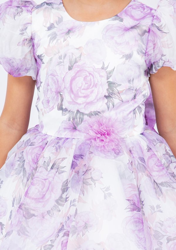 Lilac Big Puff Sleeve Print Dress - Image 2