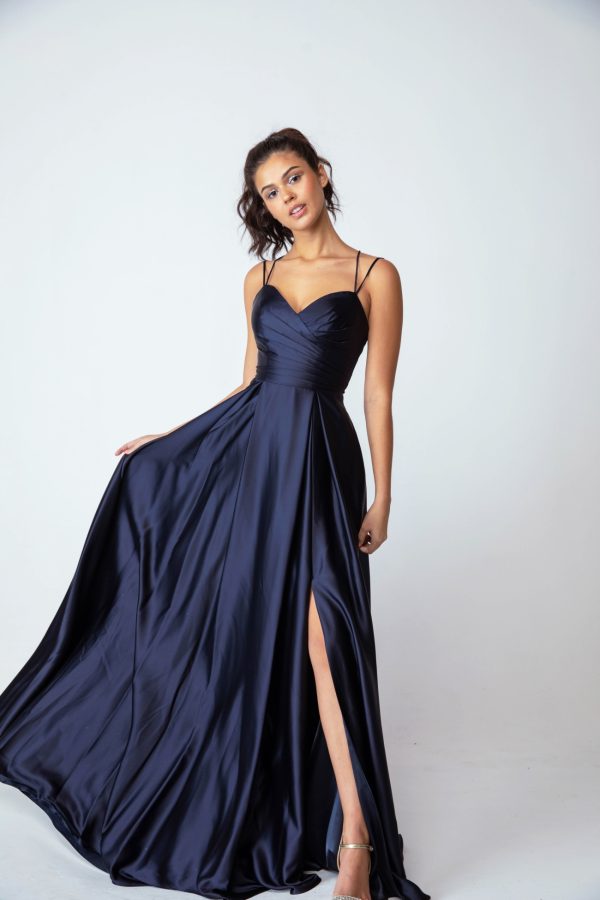 Satin dress with a pleated bodice,and open corset back. - Image 3