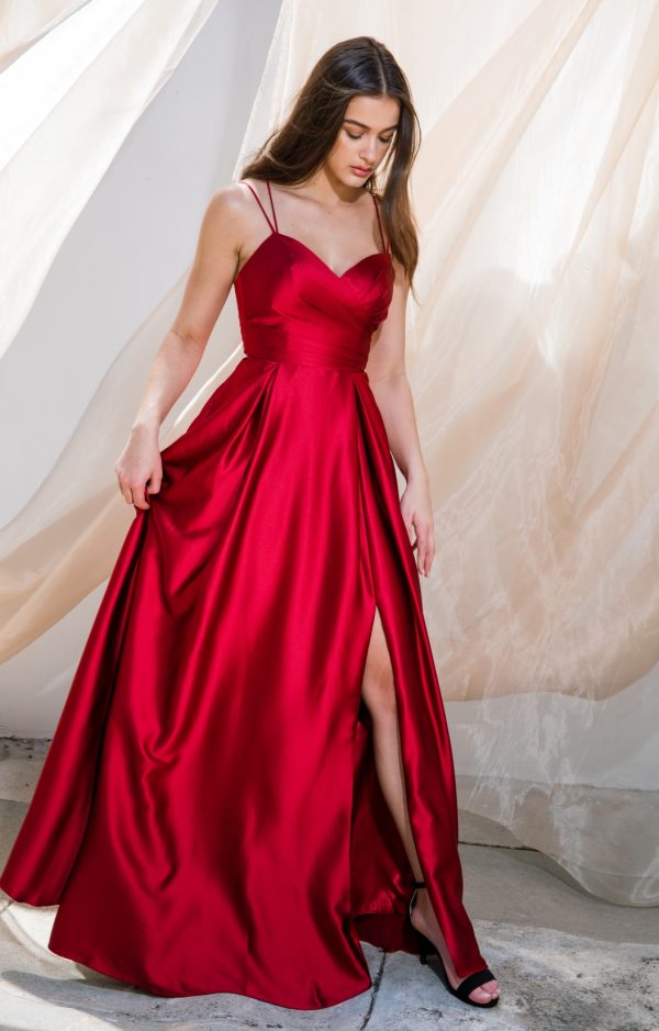 Satin dress with a pleated bodice,and open corset back. - Image 6