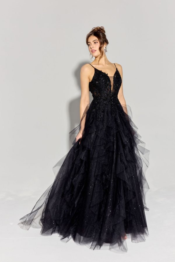 Floor length, glitter mesh ruffle ball gown - Image 3