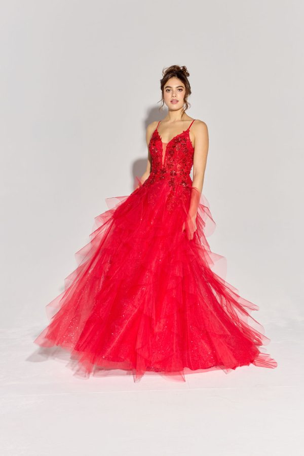 Floor length, glitter mesh ruffle ball gown - Image 4