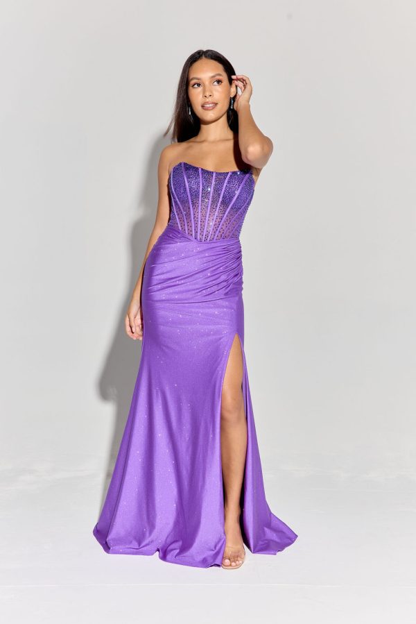 Floor length, glitter jersey stretch Dress