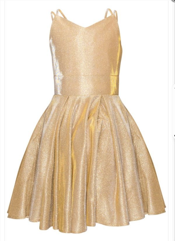 Cute Gold Glitter Metallic double strap Dress