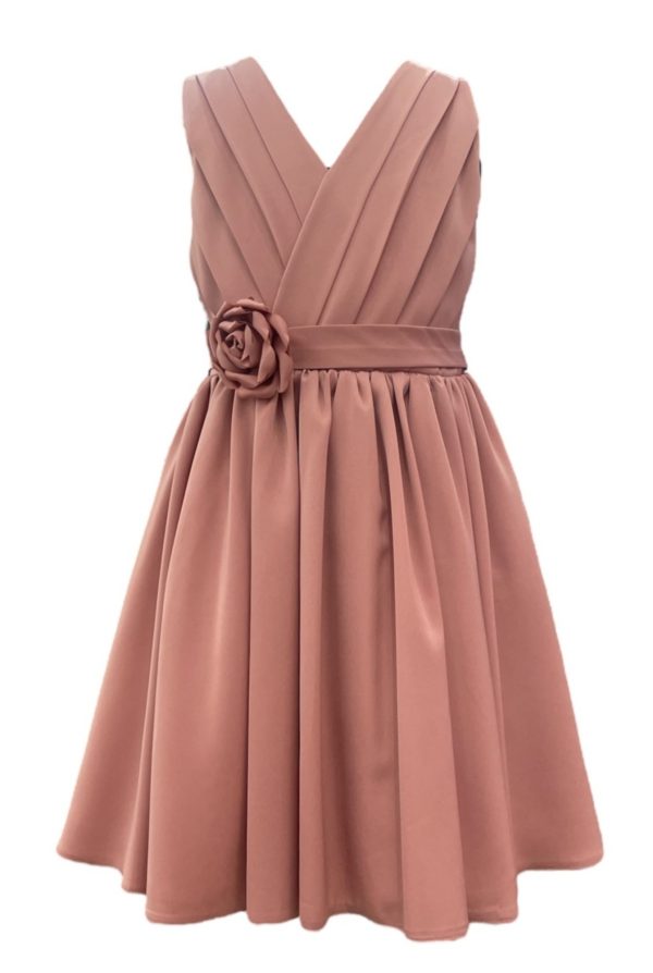 Dusty Rose V Neck Plead Dress