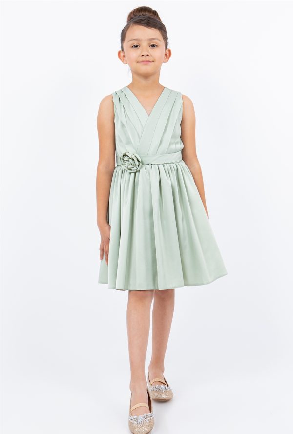 Sage Green  V Neck Plead Dress