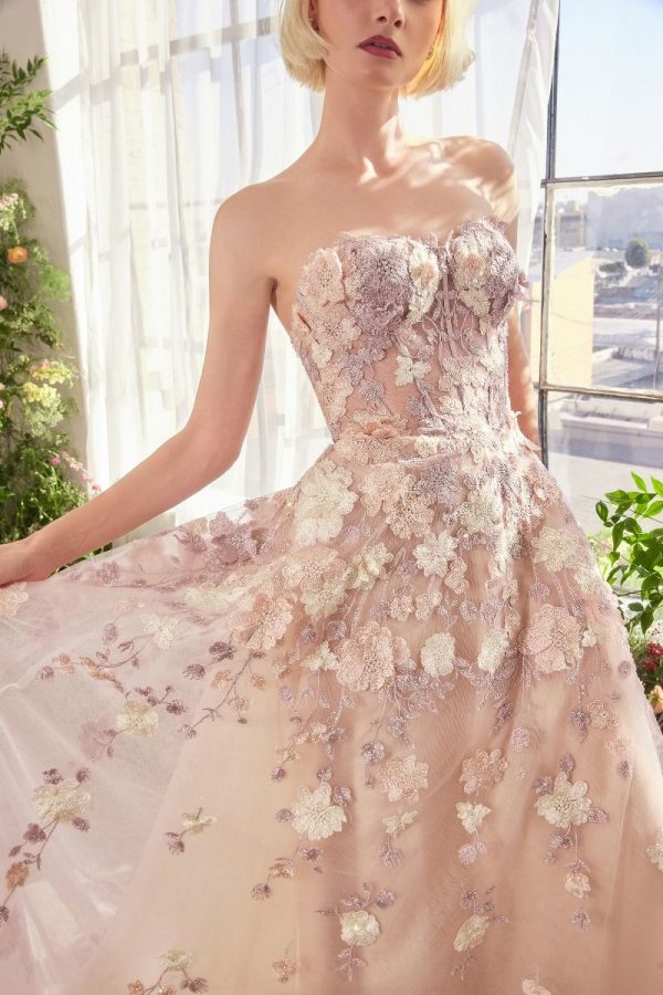 SPRING FLORAL APPLIQUE A-LINE GOWN