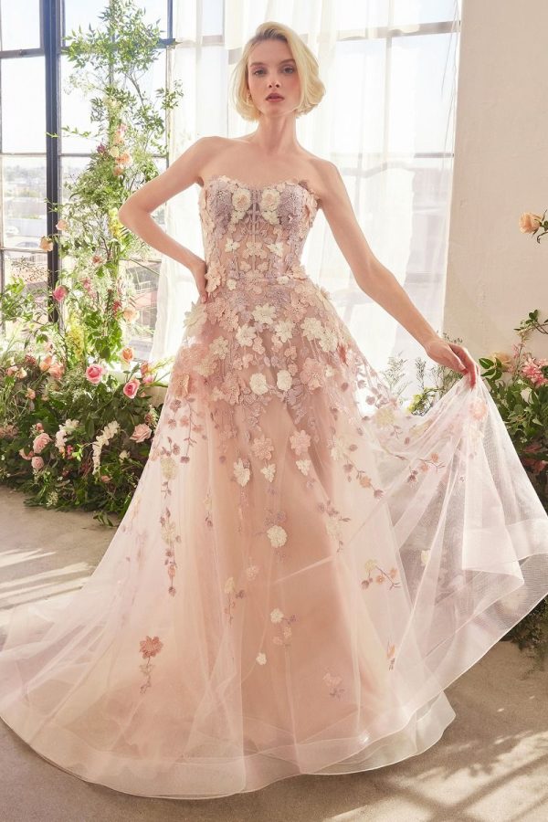 SPRING FLORAL APPLIQUE A-LINE GOWN - Image 5