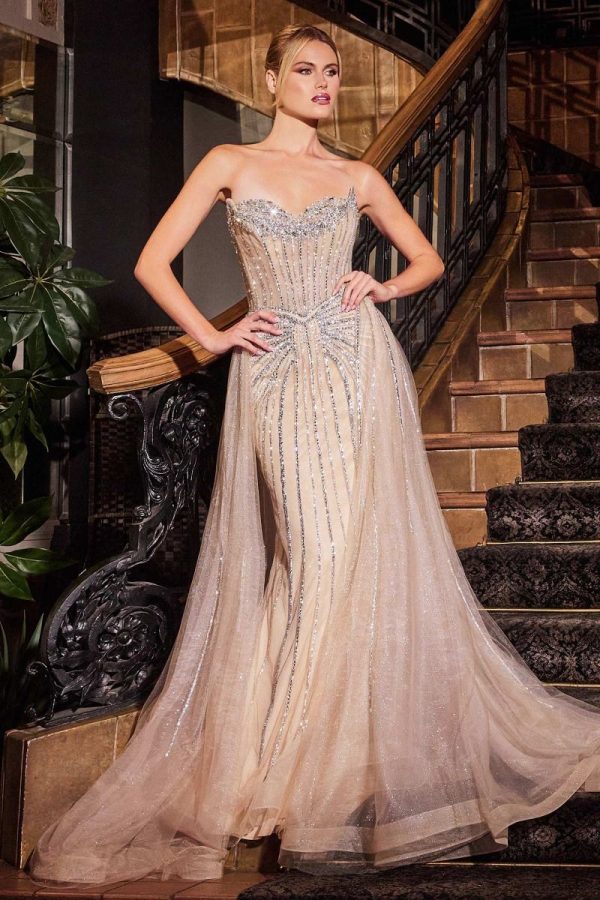 STRAPLESS CRYSTAL EMBELLISHED GOWN WITH OVERSKIRT - Image 8