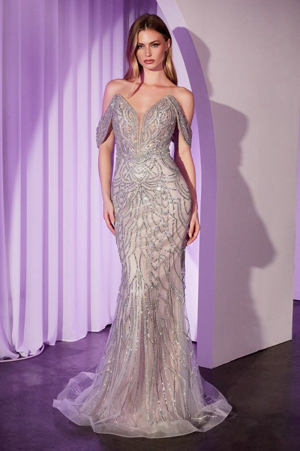 OFF THE SHOULDER CRYSTAL EMBELLISHED GOWN - Image 9